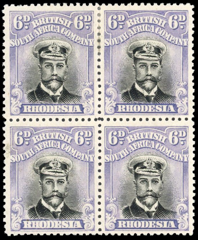 Rhodesia 6d SG 295a block with position 31 large RHODESIA mint