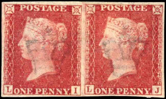 GB 1865 1d carmine-rose "Royal Reprint" horizontal pair mint
