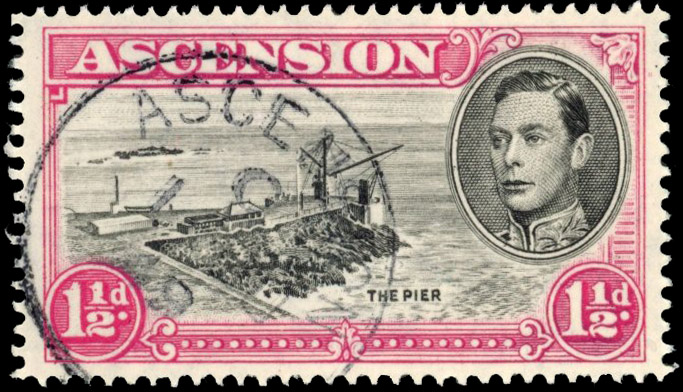 Ascension SG 40ea 1949 1½d perf 14 davit flaw used