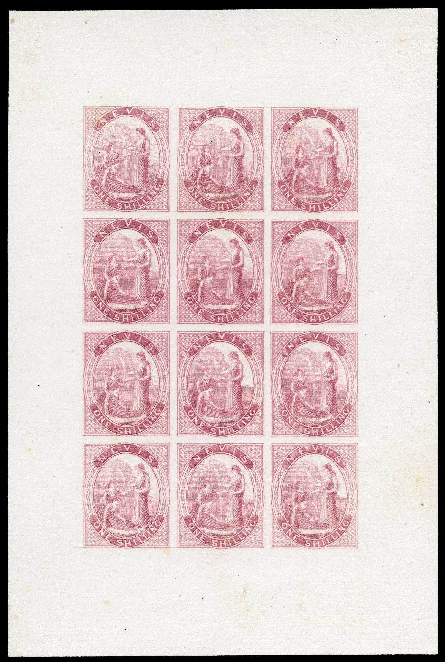 Nevis SG 4 Colour Proof sheet in pale lake