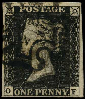 1840 1d black Plate 6 (OF) four clear to...