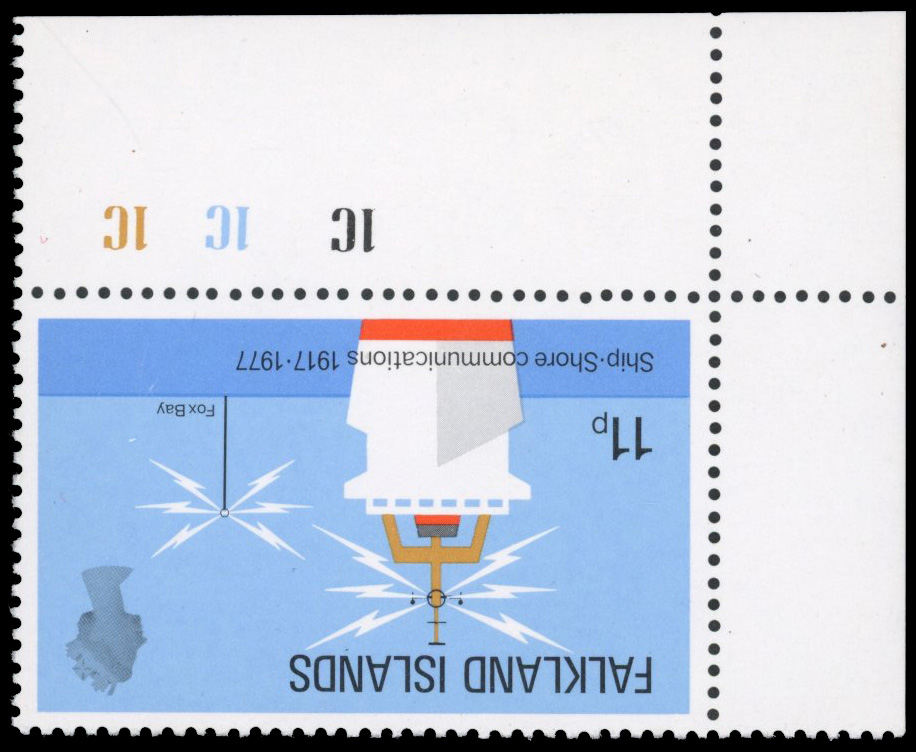 Falkland Islands SG 329aw 1977 11p Telecommunications watermark sideways inverted mint