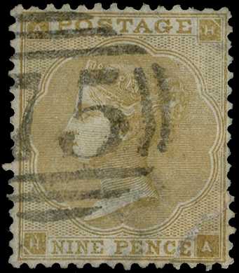 1862 9d bistre, Hair lines, Plate 3...