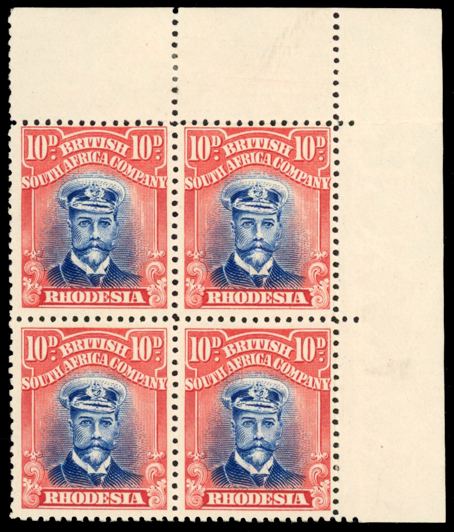 Rhodesia 10d SG 299 corner block mint