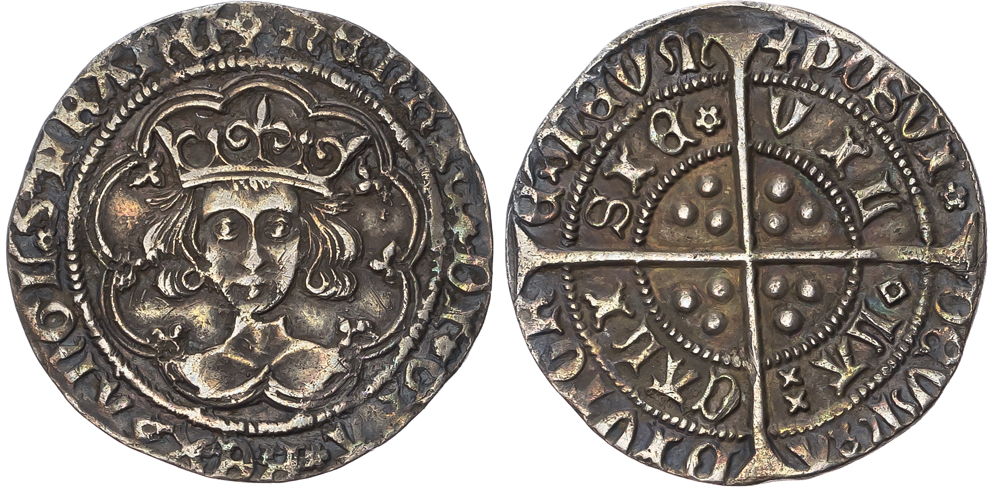 Henry VI (First Reign, 1422-1461) Groat, rosette-mascle issue (1430-31), Calais mint, mintmark cross patonce / plain cro…