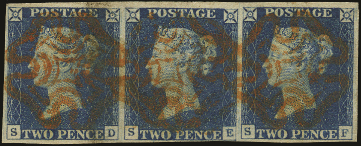 SG5 1840 2d Blue Pl.1. VFU red MC strip 3