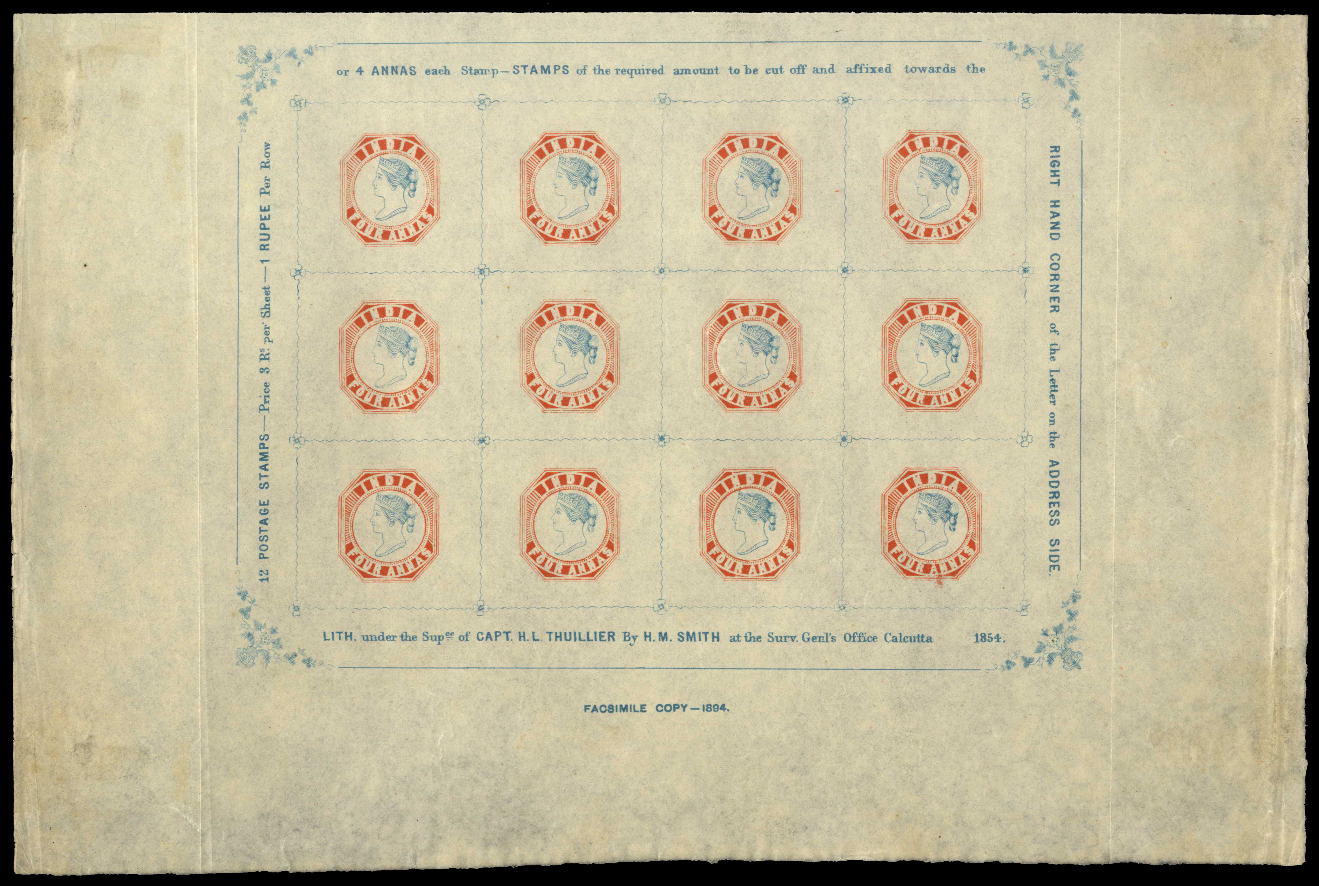 India 1894 reprints with the Essay Head, 4a complete sheet