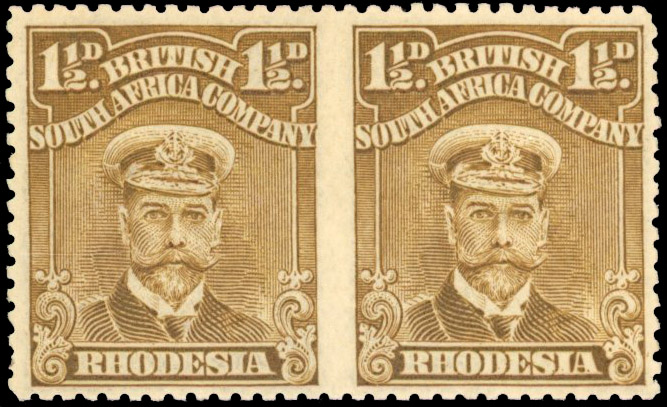 Rhodesia 1½d SG 198a horizontal pair imperforate between mint
