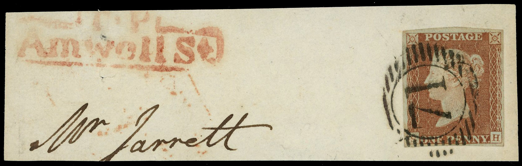 1841 1d Red-brown Pl.23 (SH, Watermark Inverted). Used piece