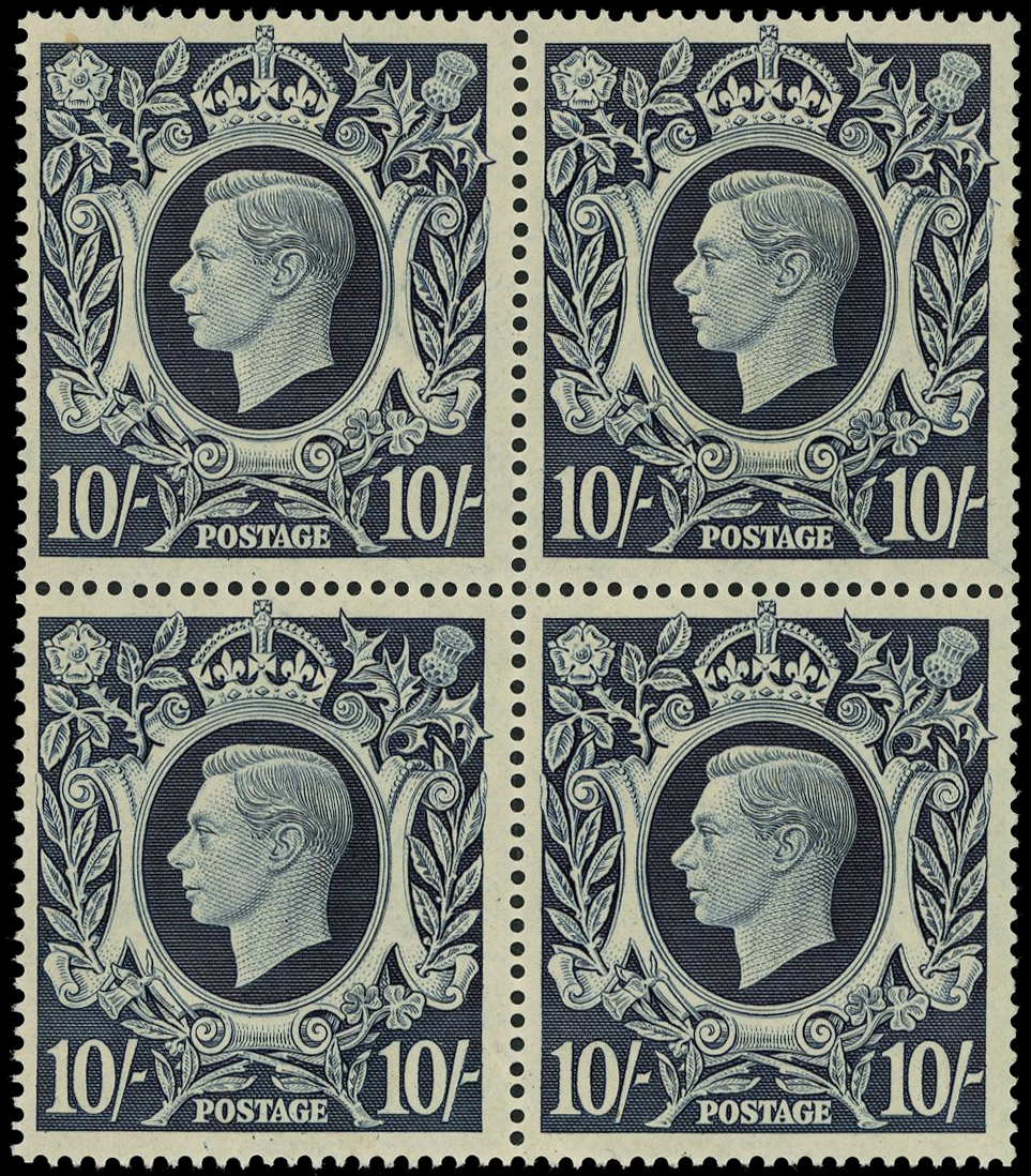 GB: 1939 10s dark blue block of 4 fine unmounted o.g. SG 478