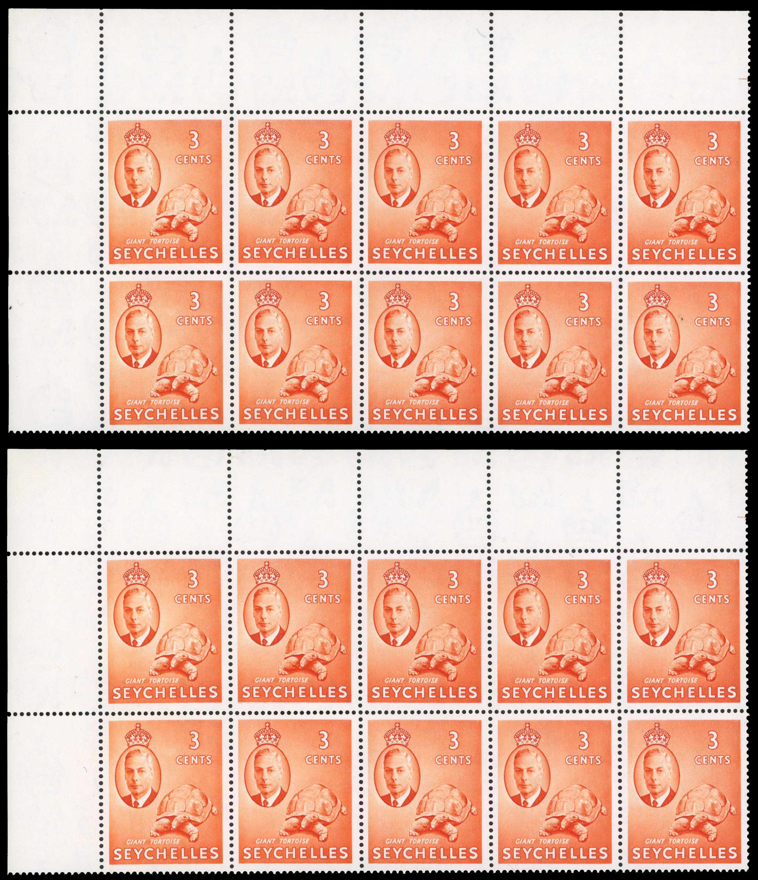 Seychelles SG 159a, b blocks mint