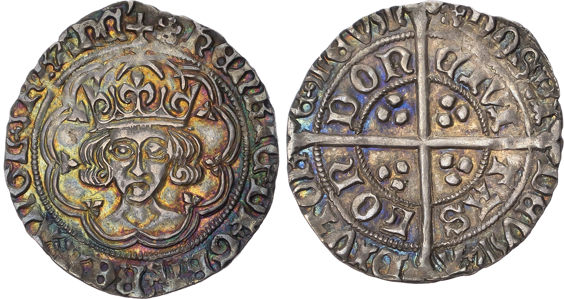 Henry VII (1485-1509) Groat, facing bust issue, class IIa, London mint, mintmark cinquefoil (1489-93) both sides. Crowne…
