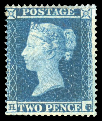 GB SG 19Wi 1854 2d deep blue watermark inverted mint