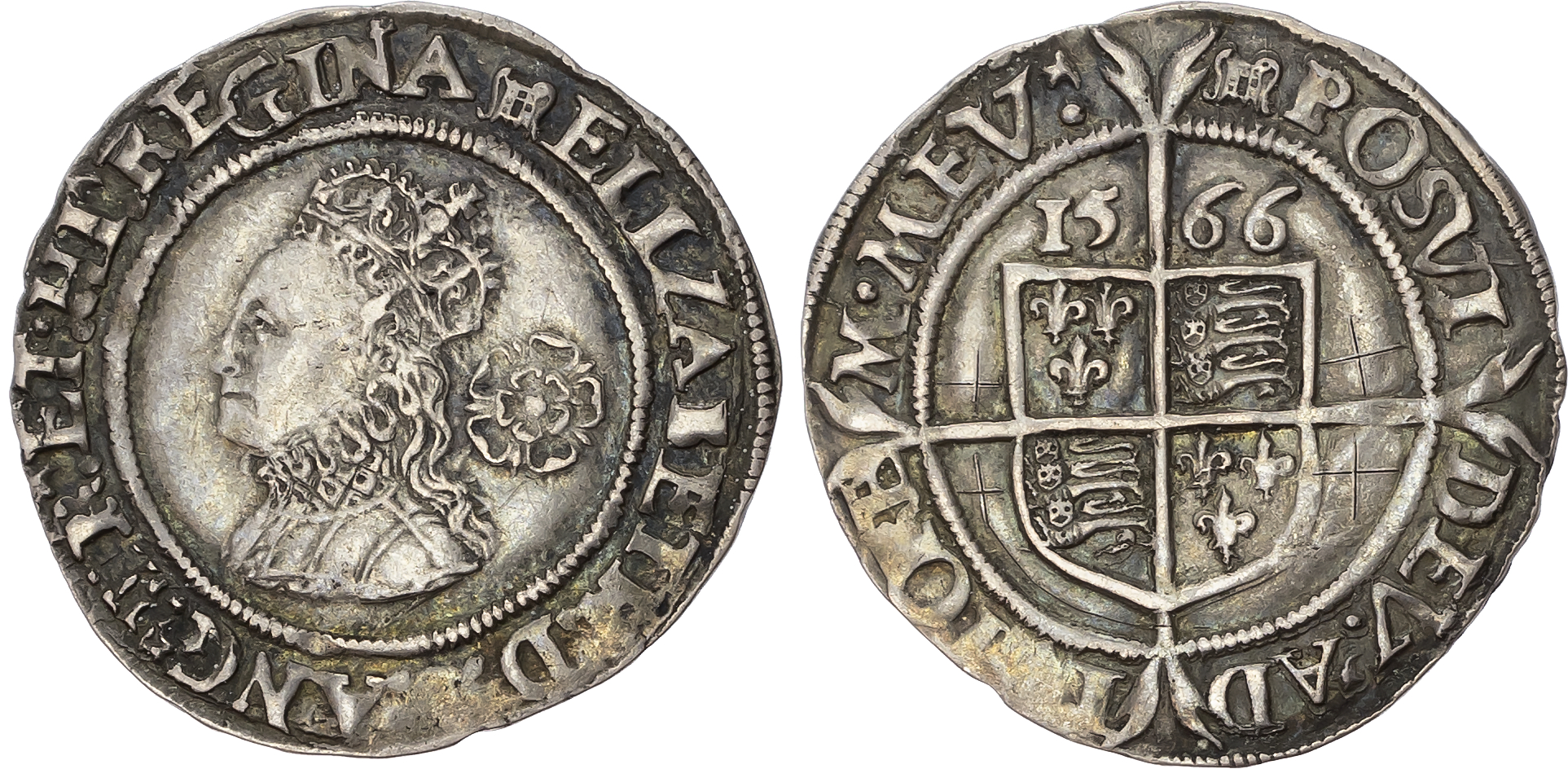 Elizabeth I (1558-1603) Sixpence, 1566, third issue, Tower (London) mint, mintmark portcullis. Crowned bust 1F left, ros…