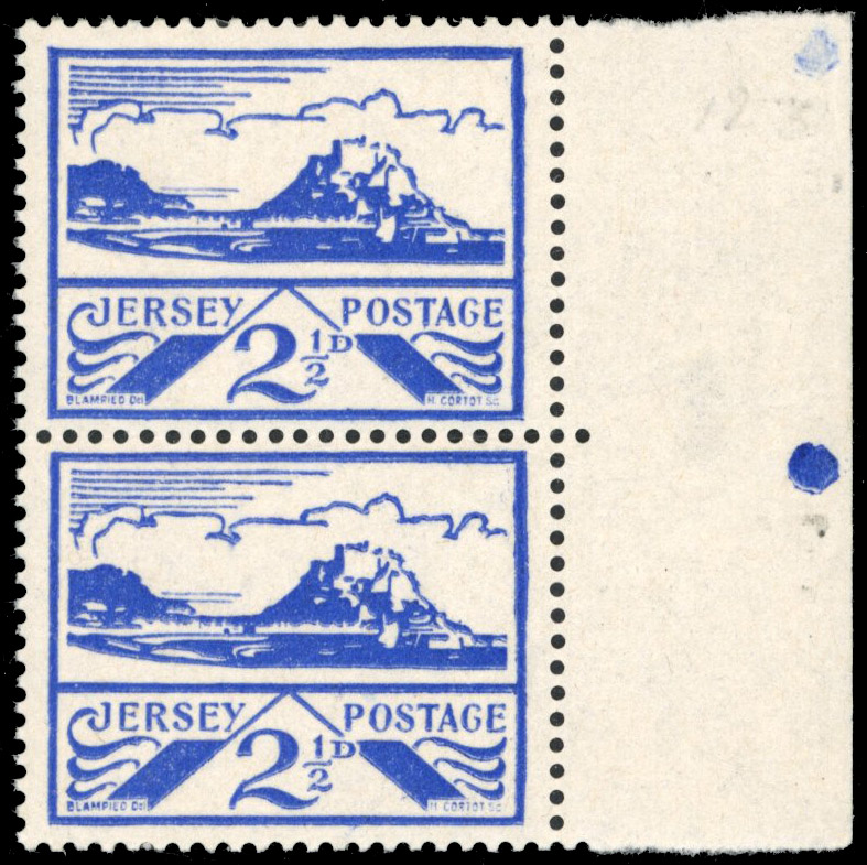 Jersey SG 7ba 1943 2½d pair on thin paper mint