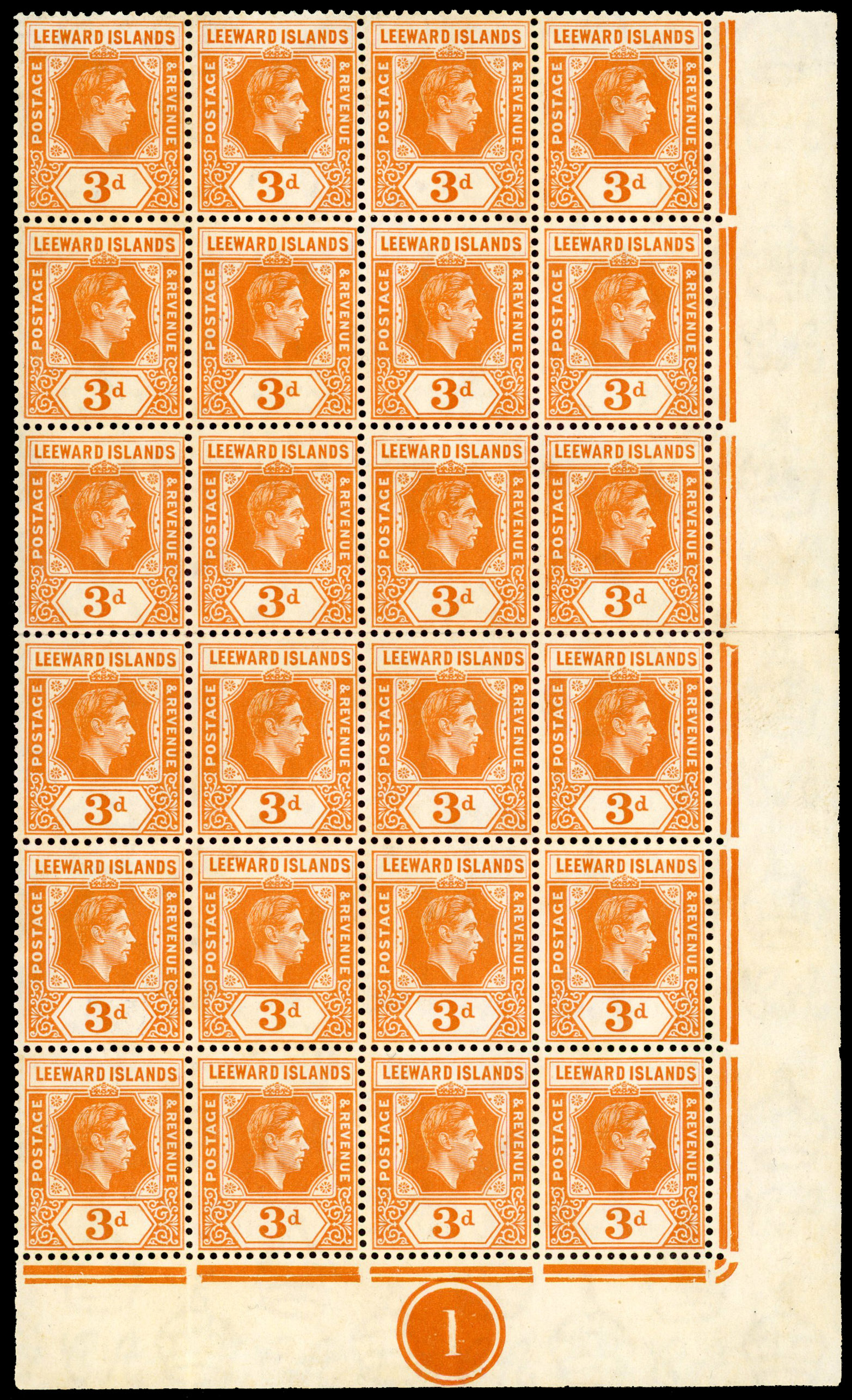 Leeward Islands SG 107 Plate block mint