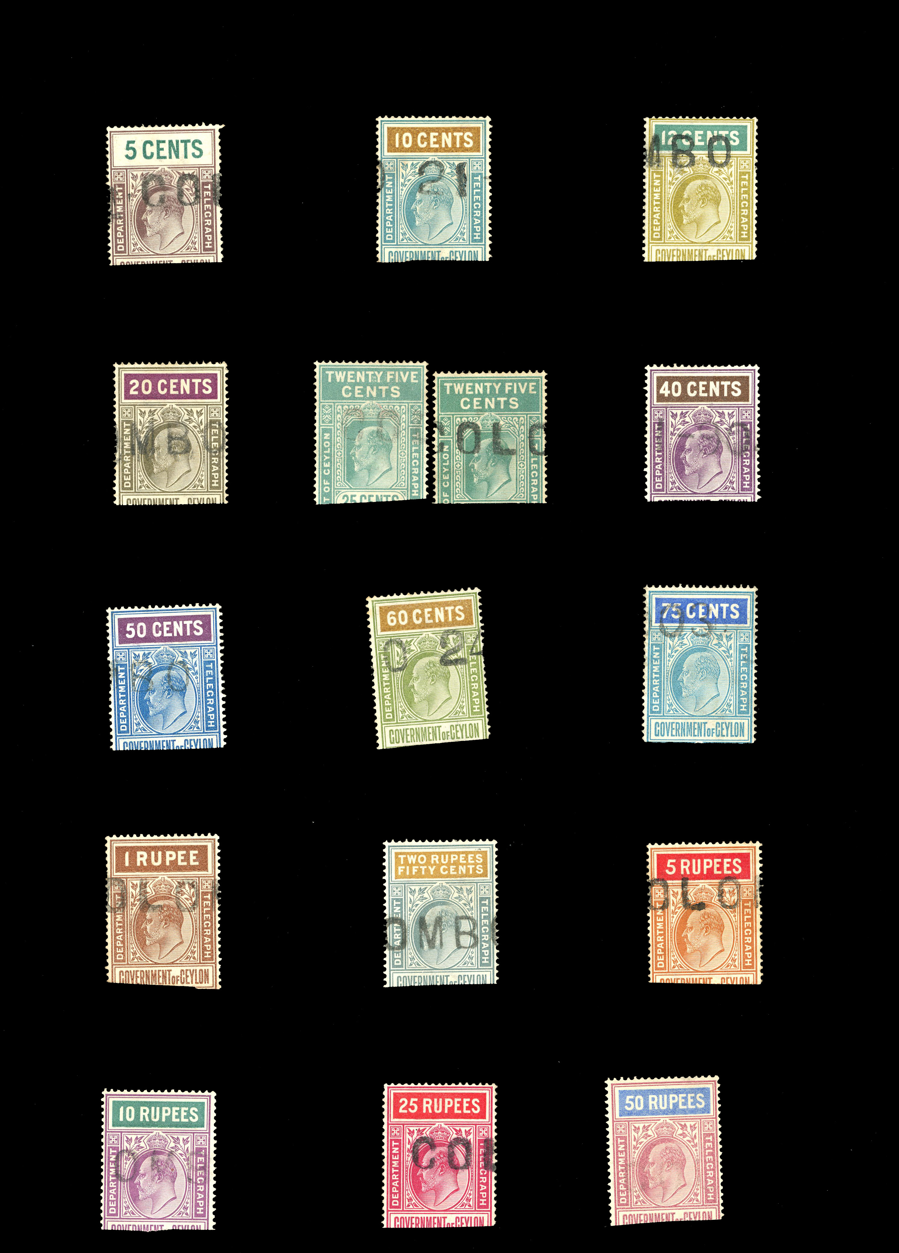 Ceylon telegraphs KEVII mint and used collection 