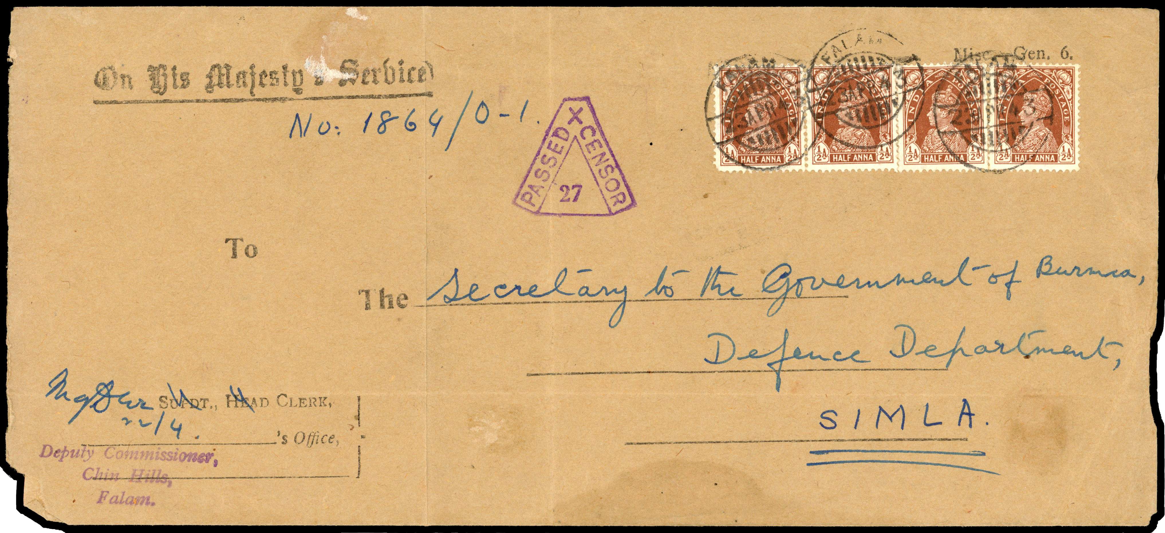 Burma 1943 Chin Hills OHMS cover