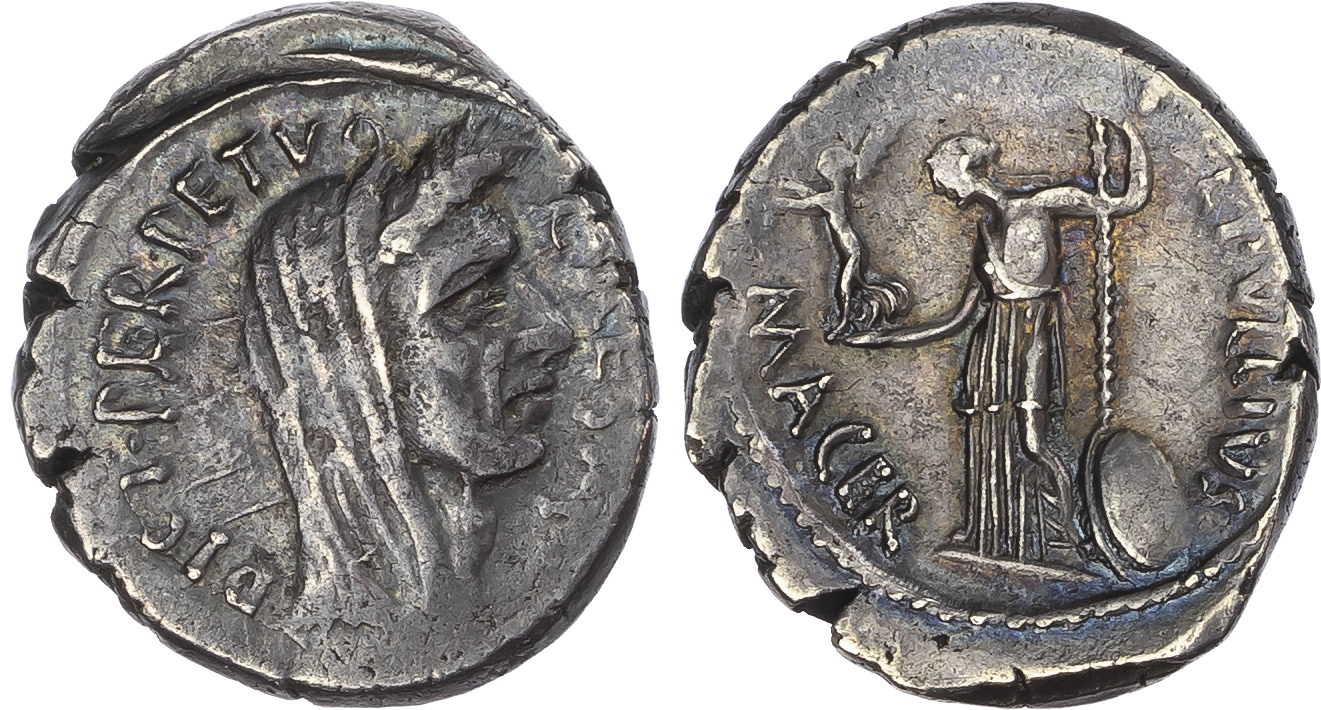 Julius Caesar (February, 44 BC) AR Denarius, lifetime issue, mint of Rome, P Sepullius Macer, moneyer, 4.05g. 