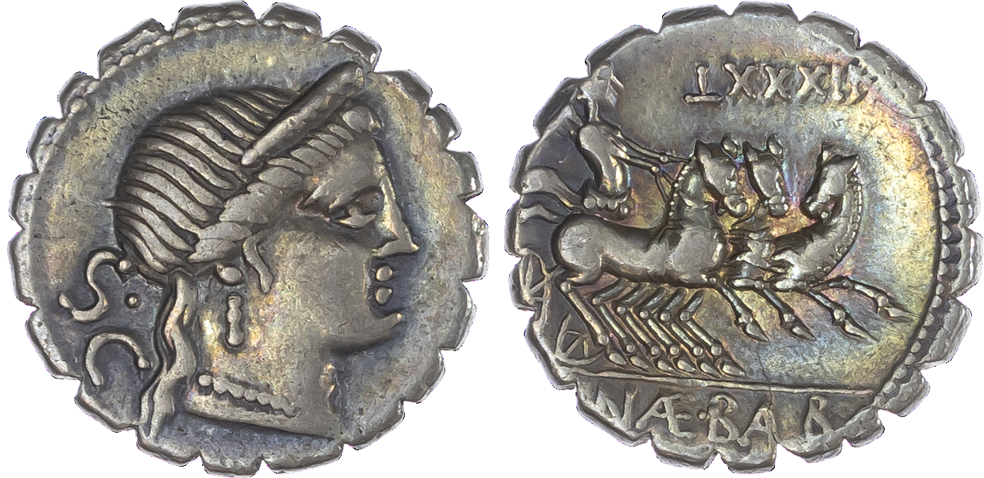 C. Naevius Balbus (79 BC) AR Denarius Serratus, Rome, 3.88g. Diademed head of Venus facing right, S•C behind. Rev. Victory,
