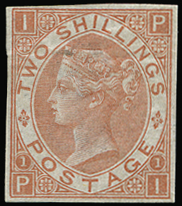 SG121a 1880 2s Brown Pl.1. Imperforate example