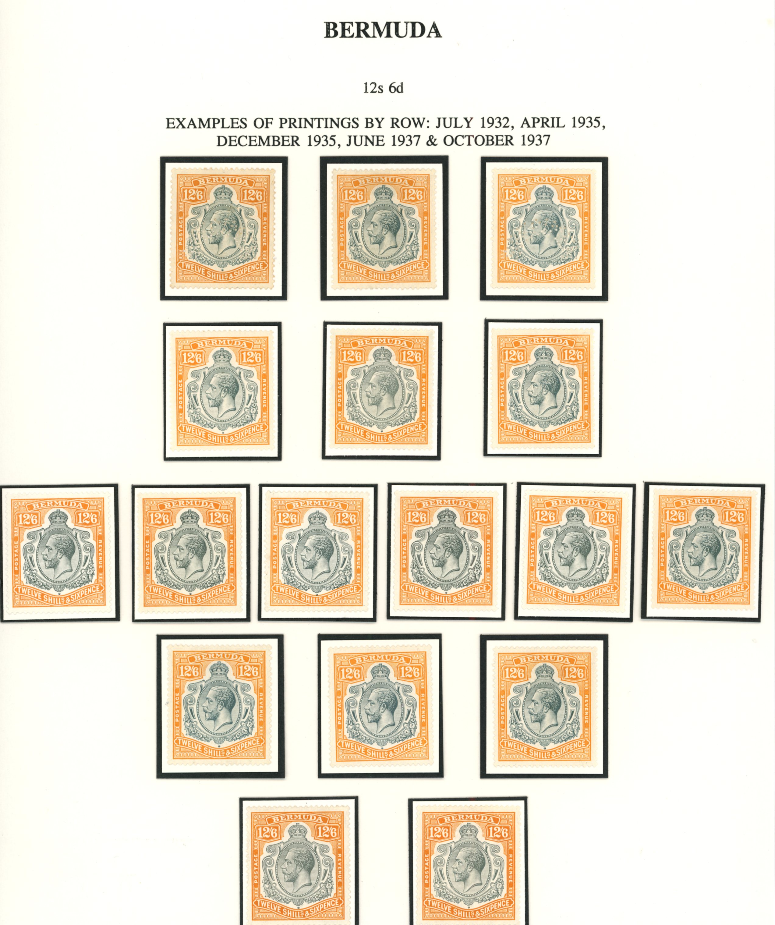 Bermuda 1924-32 12s6d grey and orange comprising seventeen mint examples arranged on an album page, part to large part og,...