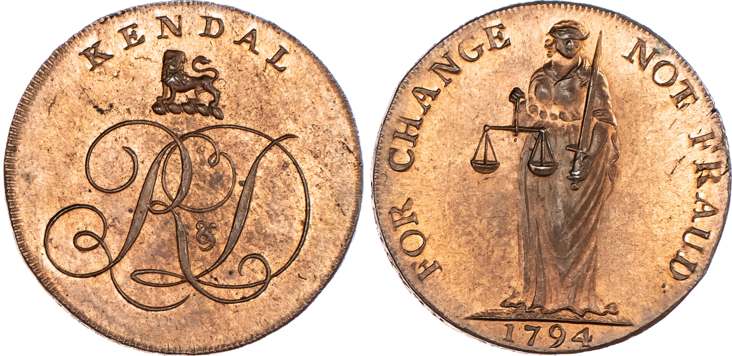 Kendal, Lutwyche mule Halfpenny 1794, Lion...