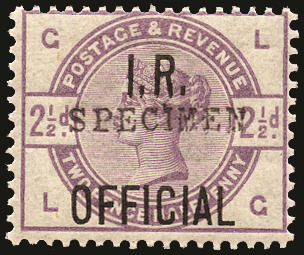 SGO6s 1885 2½d Lilac (I.R. Official). SPECIMEN