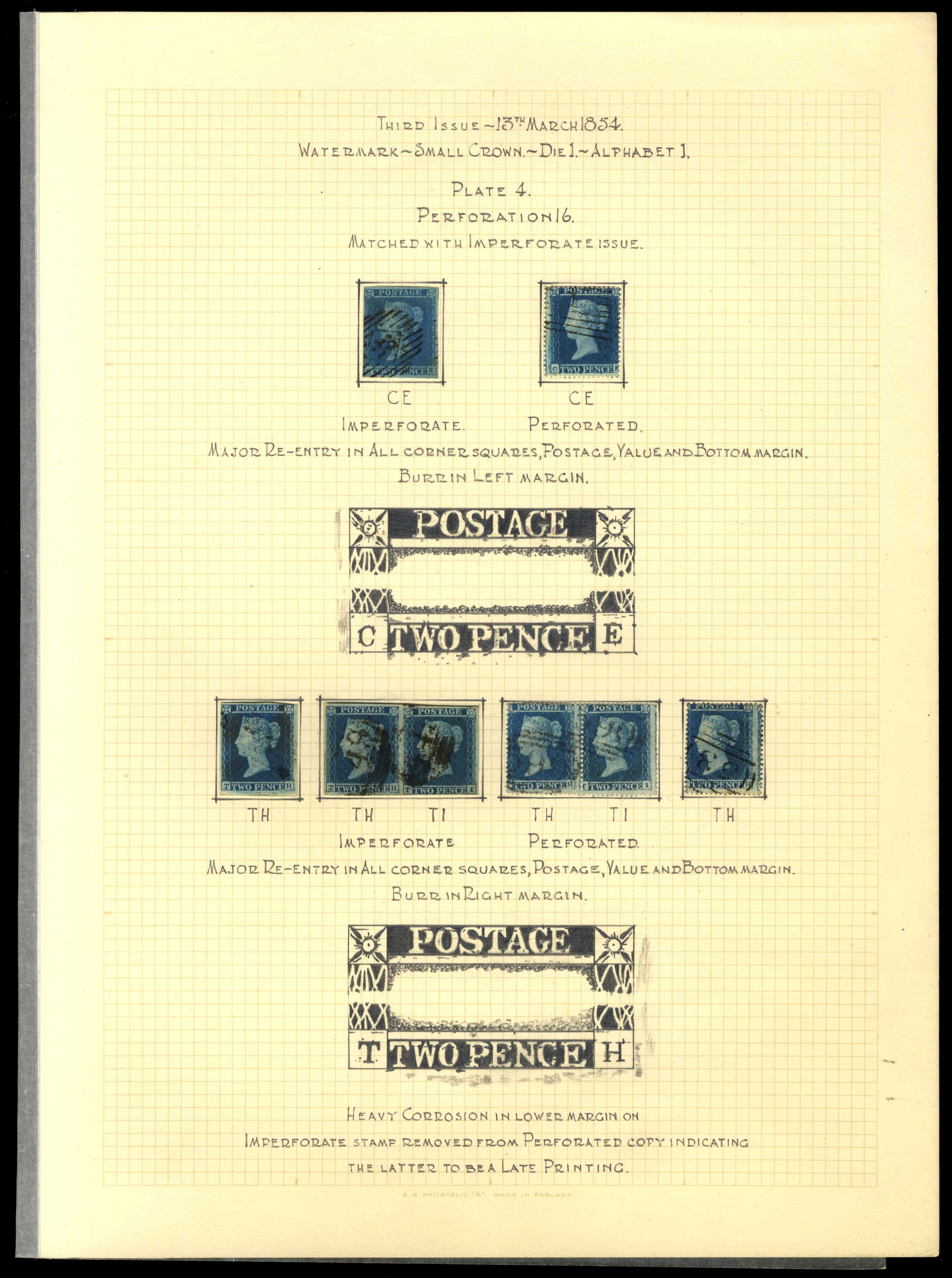 GB 1841 2d blue Plate 4 re-entries used