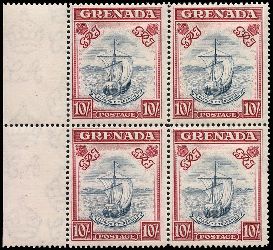 1947 10/- blue-black and bright carmine (wide frame)...