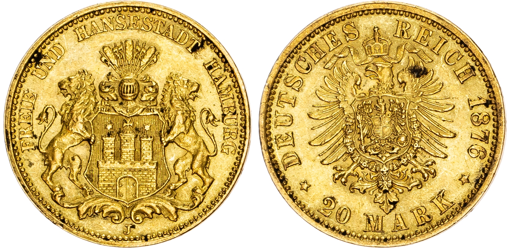 Germany, Hamburg, gold 20 Mark, 1876 J