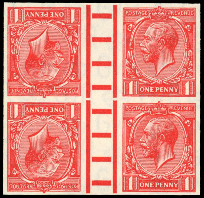 Great Britain 1934 1d Scarlet, Tête-bêche Gutter Block of Four, BPMA Imprimatur, SG 419