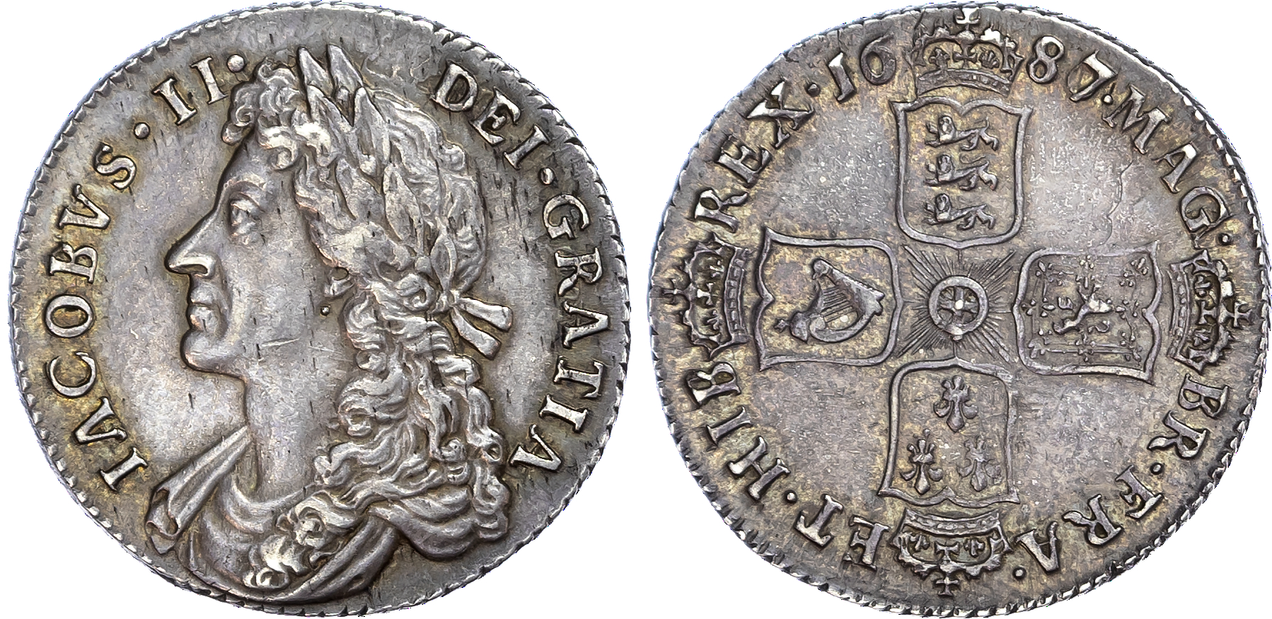 James II (1685-1688), Shilling, 1687 over 6.