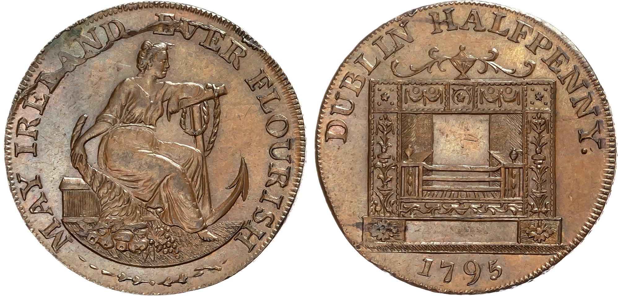 Co. Dub.  Dublin , William Parker Halfpenny 1795, Hope seated right with cornucopia and anchor, rev . fire grate, edge P …