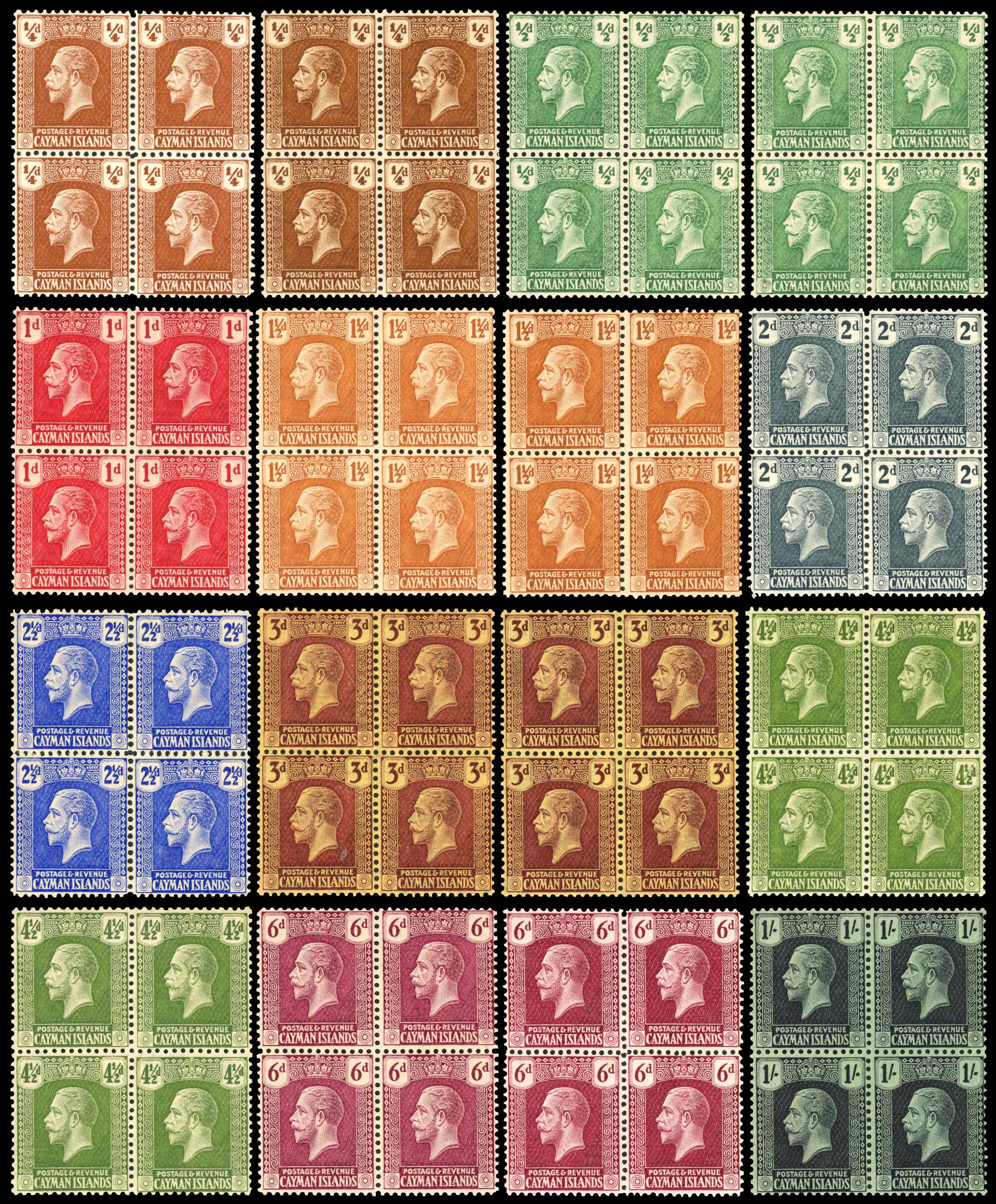 Cayman Islands 1921-26 set to 10s blocks of 4