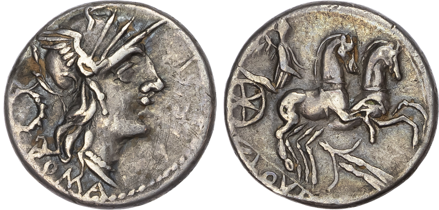 T. Cloulius (128 BC) AR Denarius, Rome, 3.51g. 