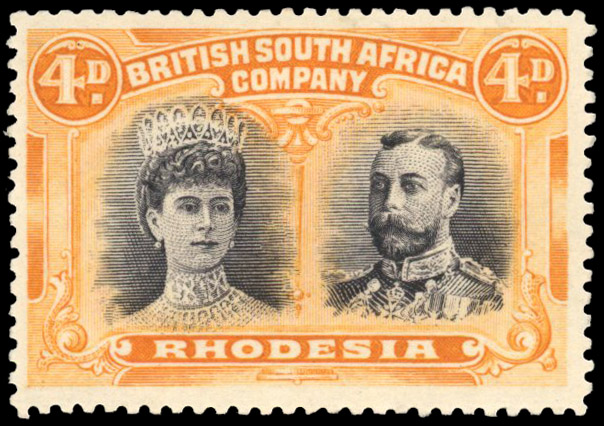 † 4d sepia-black and orange SG 140 variant (iii), position 46 King's extra curl mint