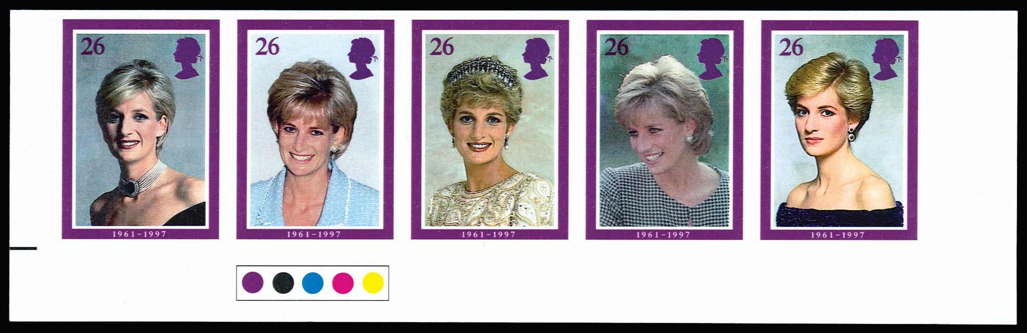 GB SG2021ab 1998 26p Diana P.O.W Comm. Imperforate strip 5