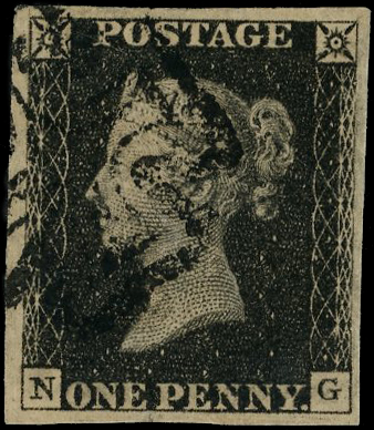 1840 1d black, plate 1b (NG), good to huge margins, cancelled
