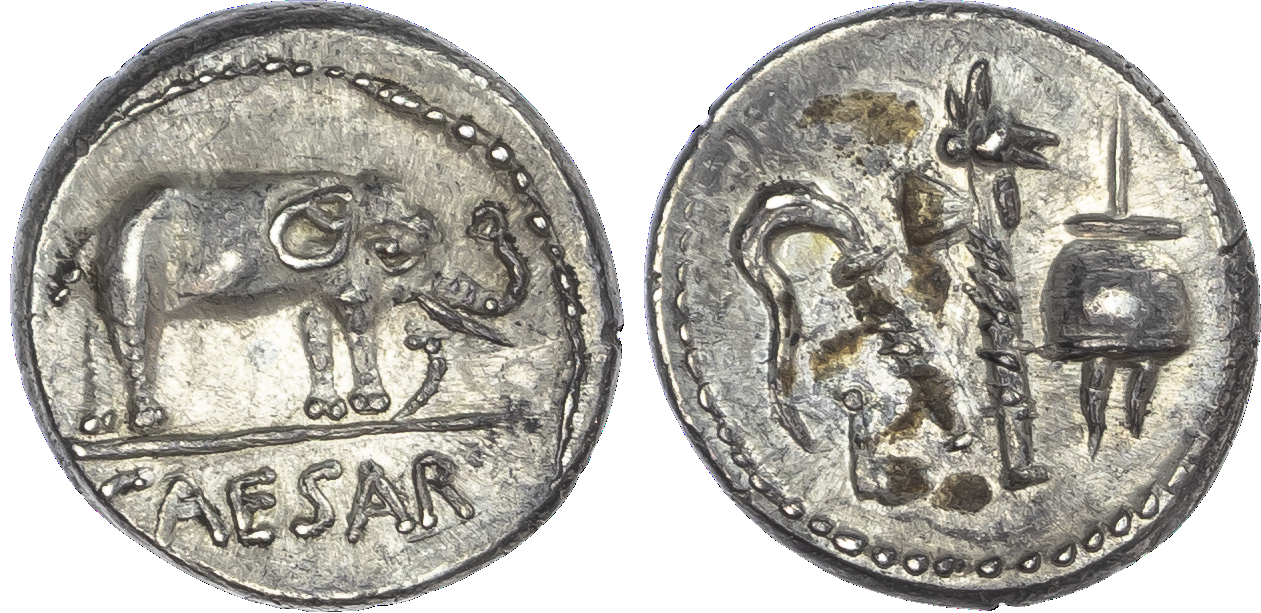 Julius Caesar (49‑48 BC), AR Denarius, moving military mint, 3.96g.