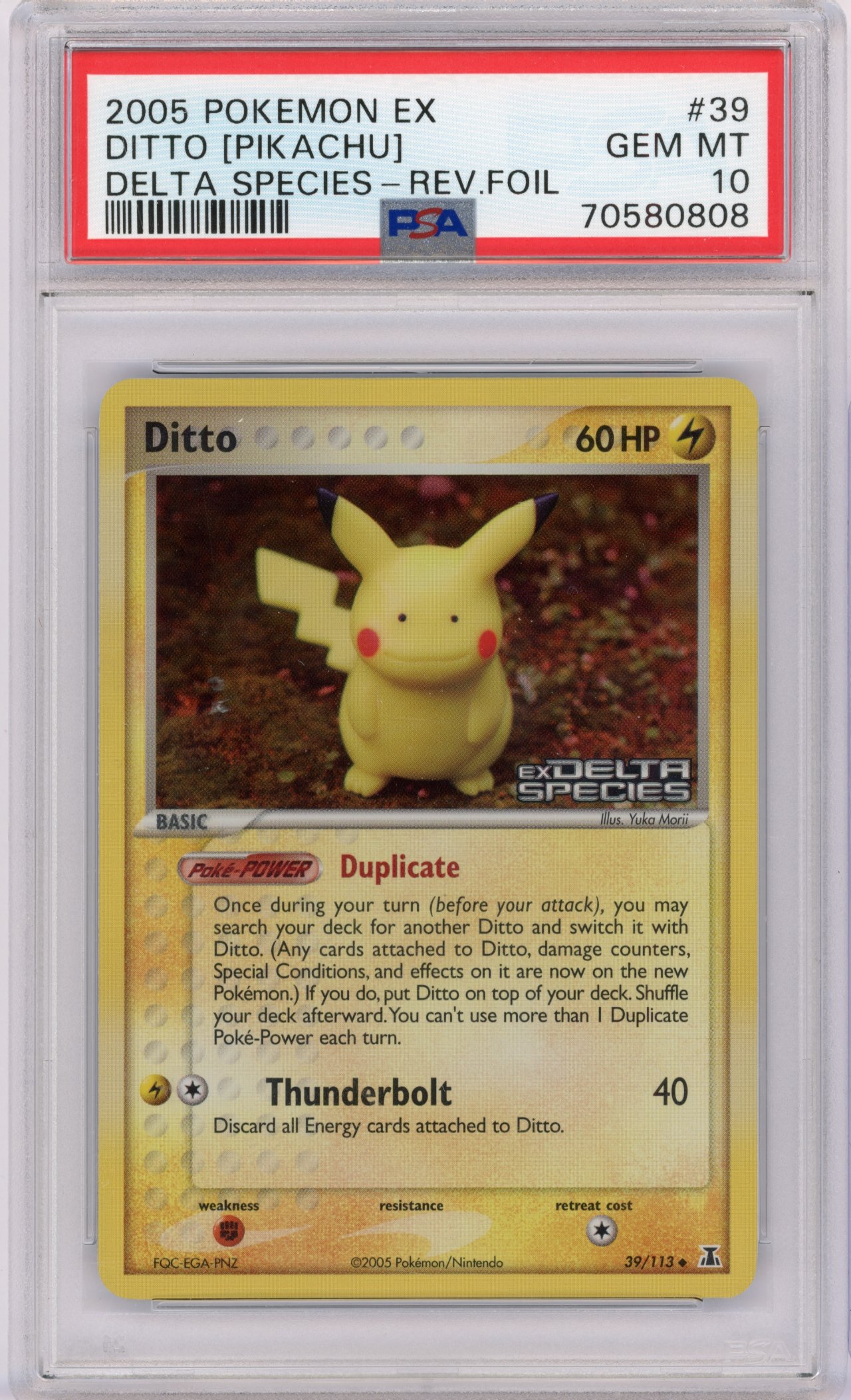 PSA 10 Ditto (Pikachu) REVERSE HOLO - #39 Delta Species 2005