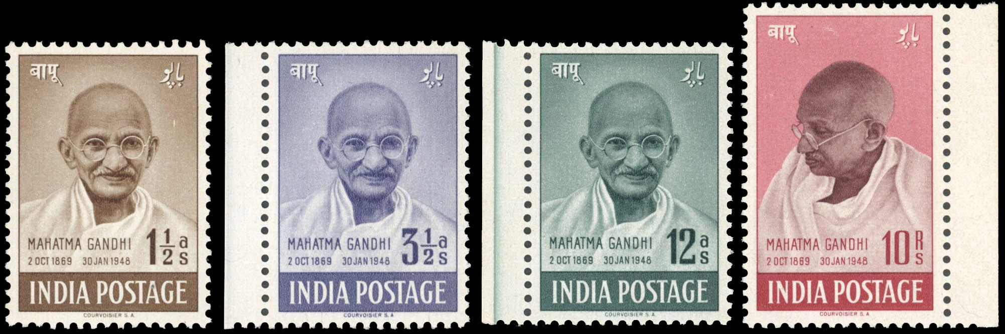 India 1948 Gandhi set U/M SG 305-308