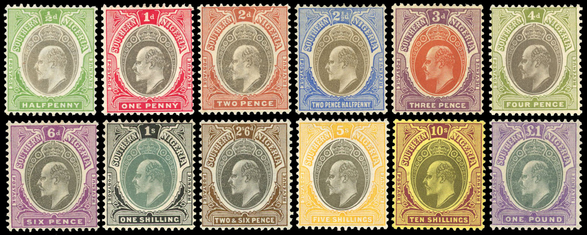 1904-09 ½d to £1 set of 12, fair to fine o.g. SG 21/32