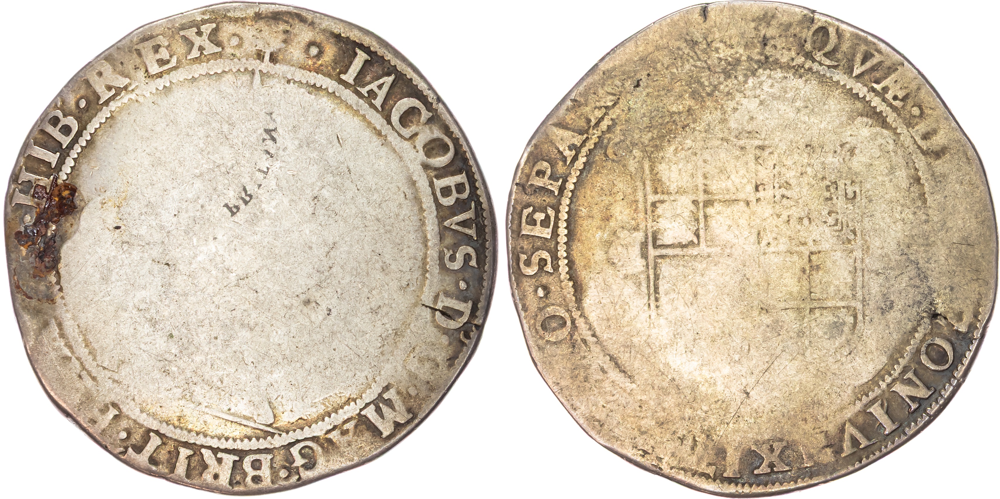 Scotland, James VI (1567-1625) Sixty Shillings (= English crown), ninth coinage, type 1, mintmark thistle with stalk.