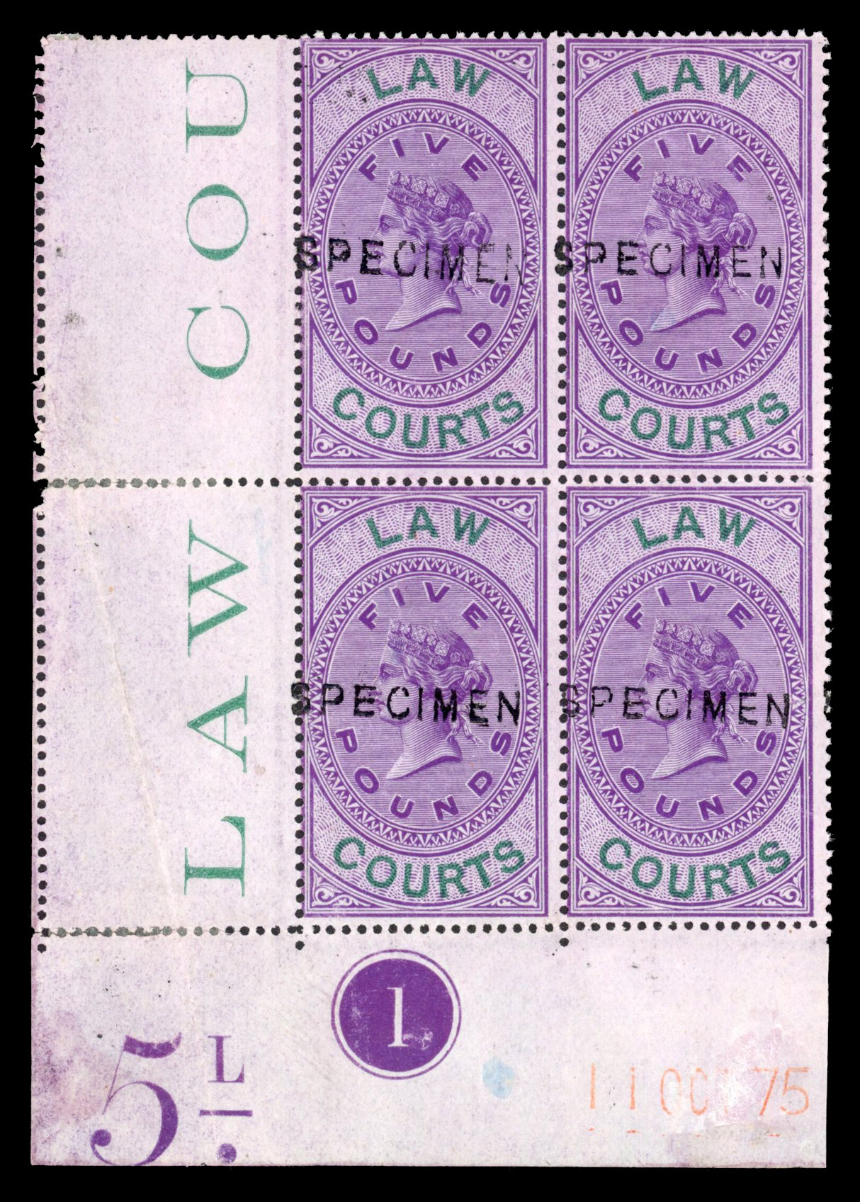 GB Law Courts Scotland Plate block £5 mint