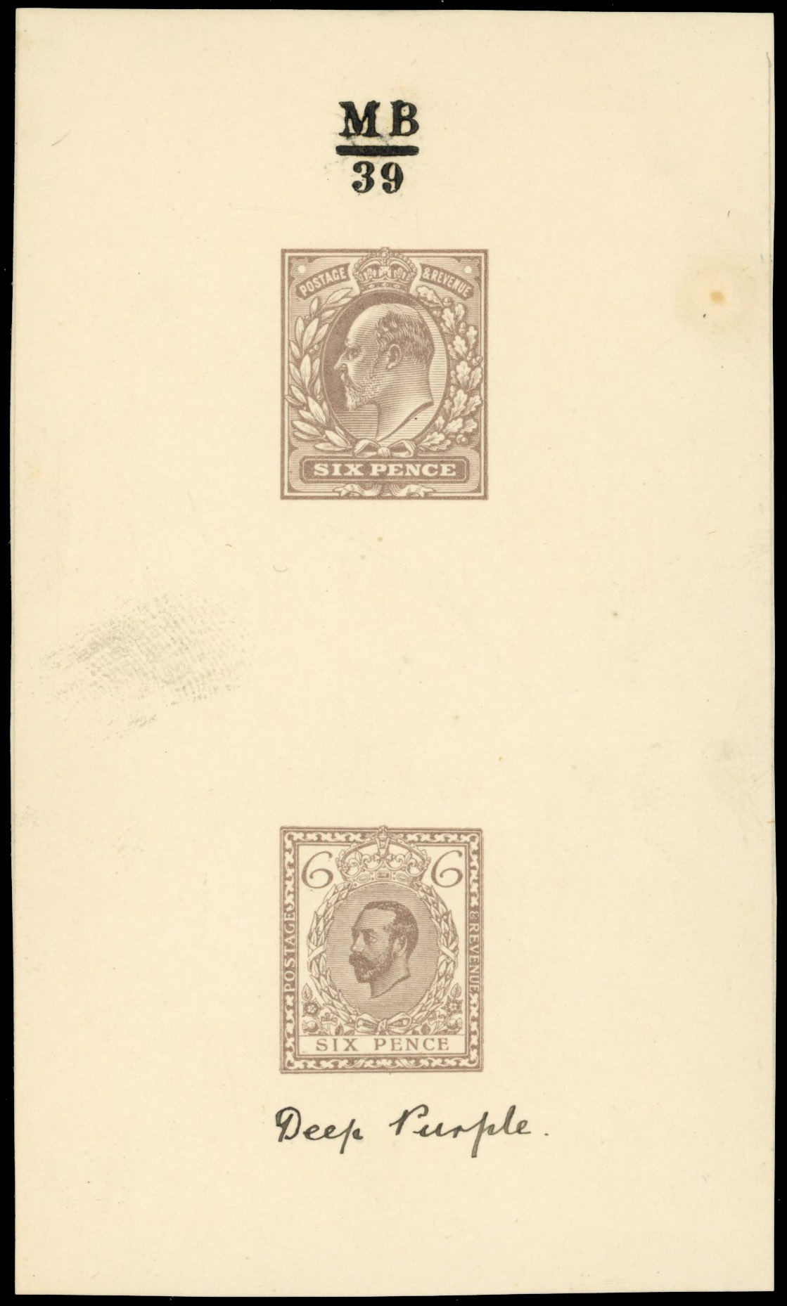GB SG 245 1911 Hentschel 6d KEVII and KGV trial pair