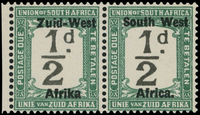 1923 ½d black and green postage due, l/h...