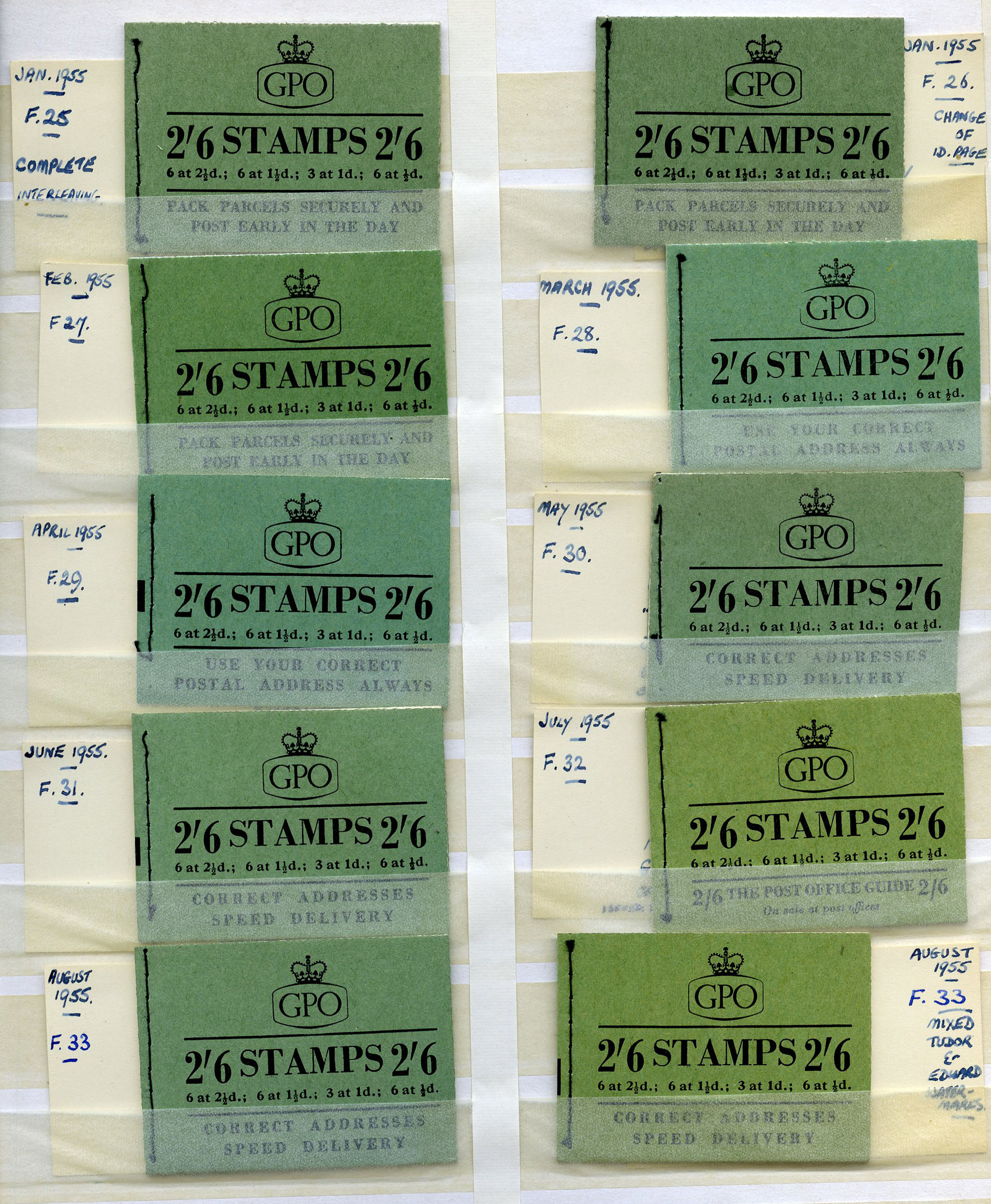 1955 2/6d booklets, Tudor Crown watermarks...