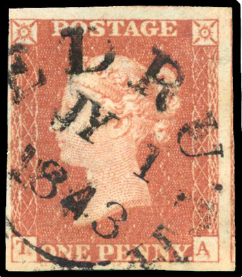 1841 1d Red-brown Pl.31. Used Redruth 'Wessex' datestamp