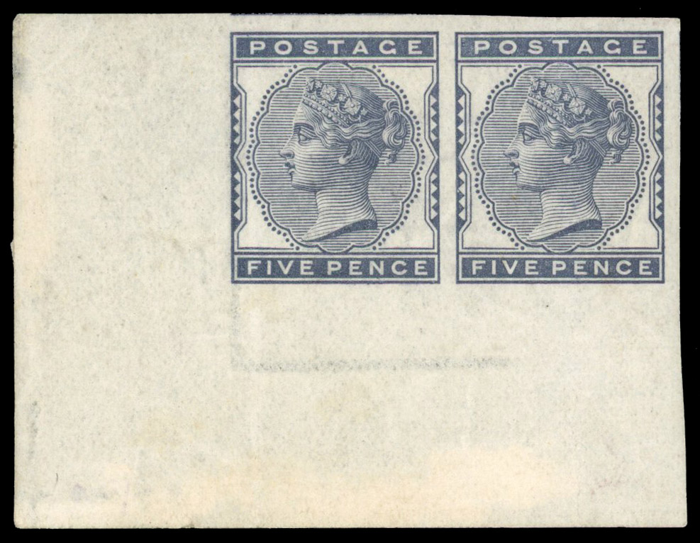 1881 5d Indigo. imperforate pair bottom left corner